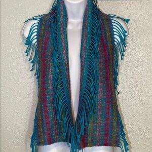 Nordstrom Blue and Pink Knit Scarf with Fringe